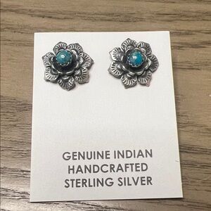 Handmade Native Flower Studs with Turquoise